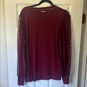 Maurices Red Blouse with Lace Sleeves